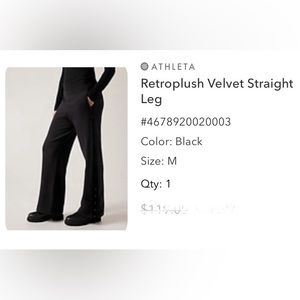 ATHLETA NWT  Retroplush Velvet Straight Leg Pant size M